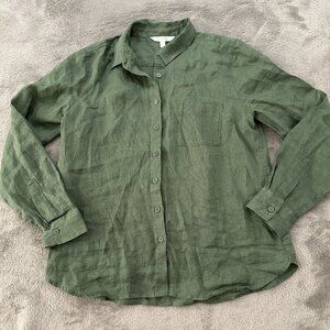 Garnet Hill 100% Linen Green Long Sleeve Button Up Blouse Women's size 6